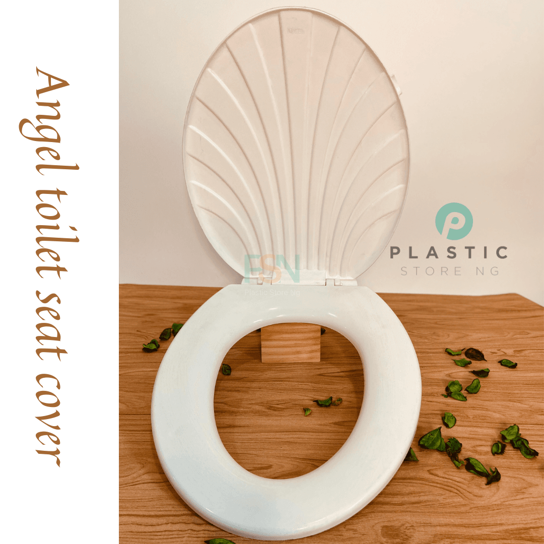 White toilet seat cover installed on toilet