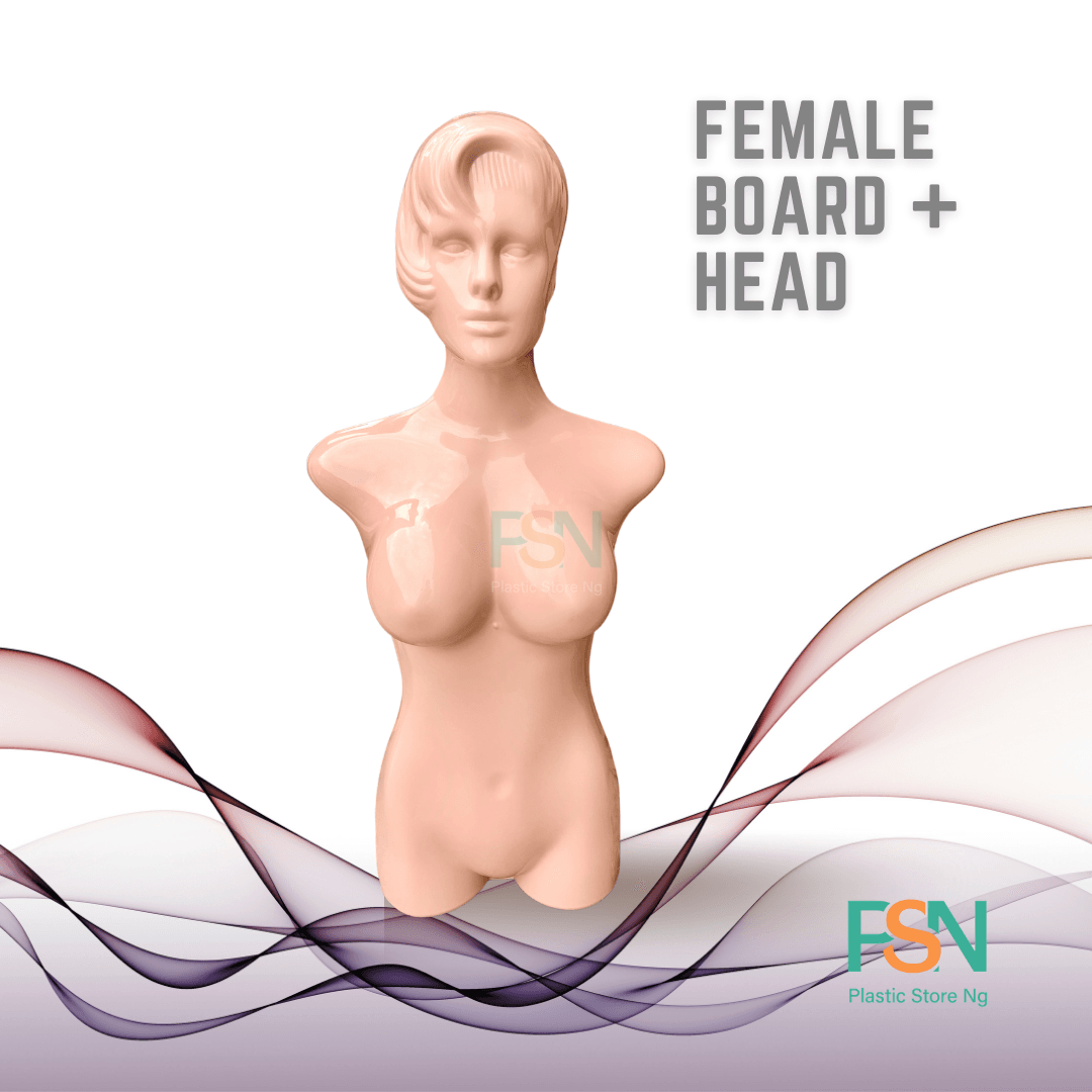 Female body form mannequin with head – durable plastic torso for displaying dresses, wigs, and accessories in Nigeria