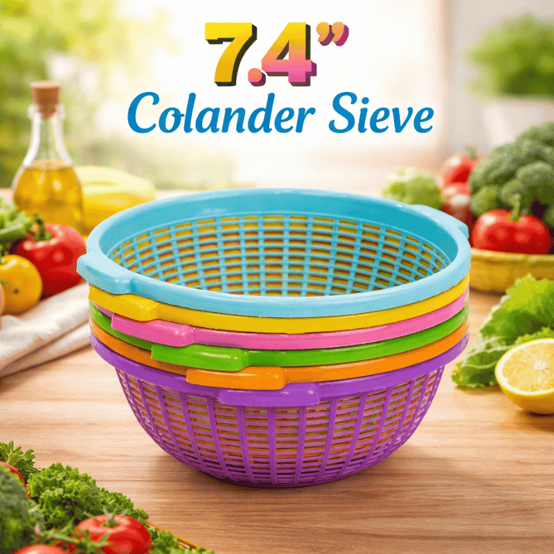 Close up of fine mesh weave on a 19cm kitchen strainer"