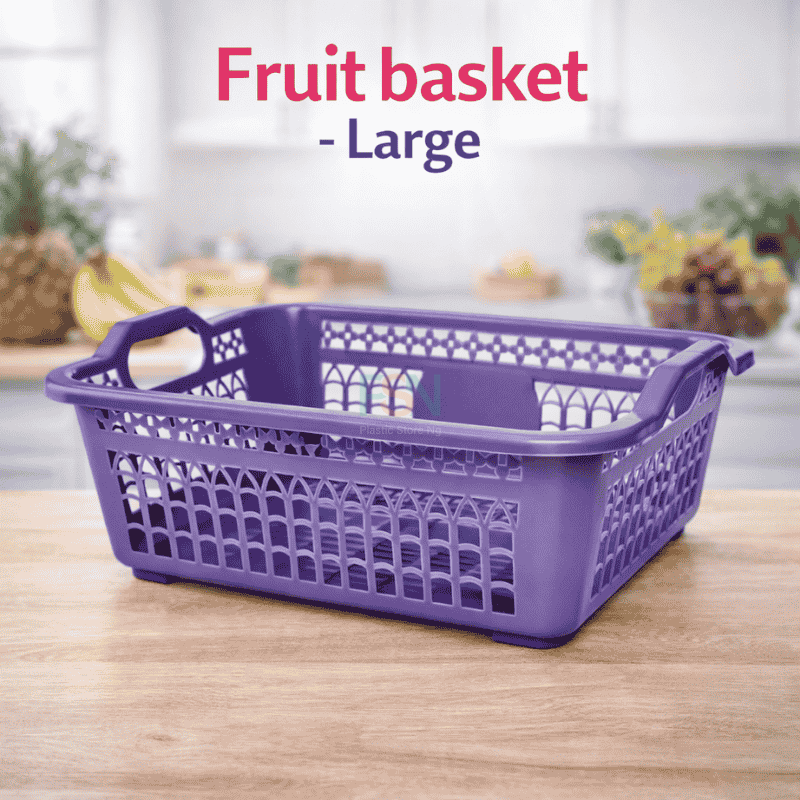 Large 14 inch pink plastic kitchen basket for vegetable storage in Nigeria